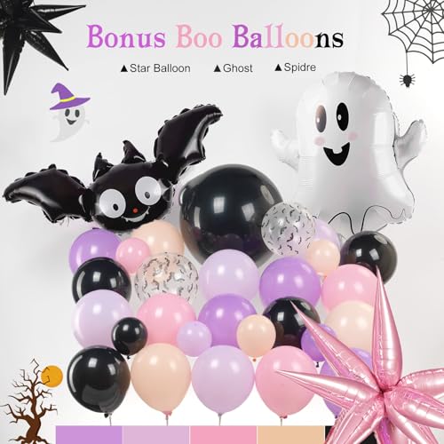 Kozee KOZEE123 Pink Purple Black Halloween Balloon Garland Arch Kit 122Pcs With Cute Bat Ghost Mylar Foil Balloons For Girls Two Spooky Halloween Birthday Baby Shower Party Decorations Horror Boo Day Party Supplies thumb #3