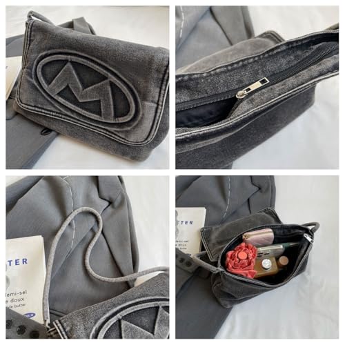 Denim Shoulder Bag Women Casual Tote Handbag Soft Blue Jean Bag (Blue)4