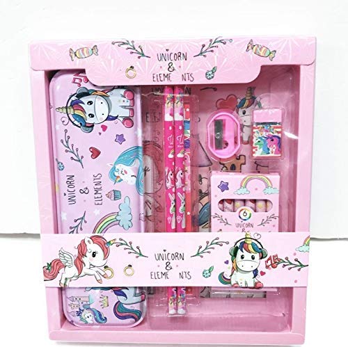 Sanjis Enterprises Kids Cartoon Hello Kitty Printed Stationary Set for Girls Boys – with Pencil case,Two Pencils Eraser, Scale, Sharpener and Crayon.