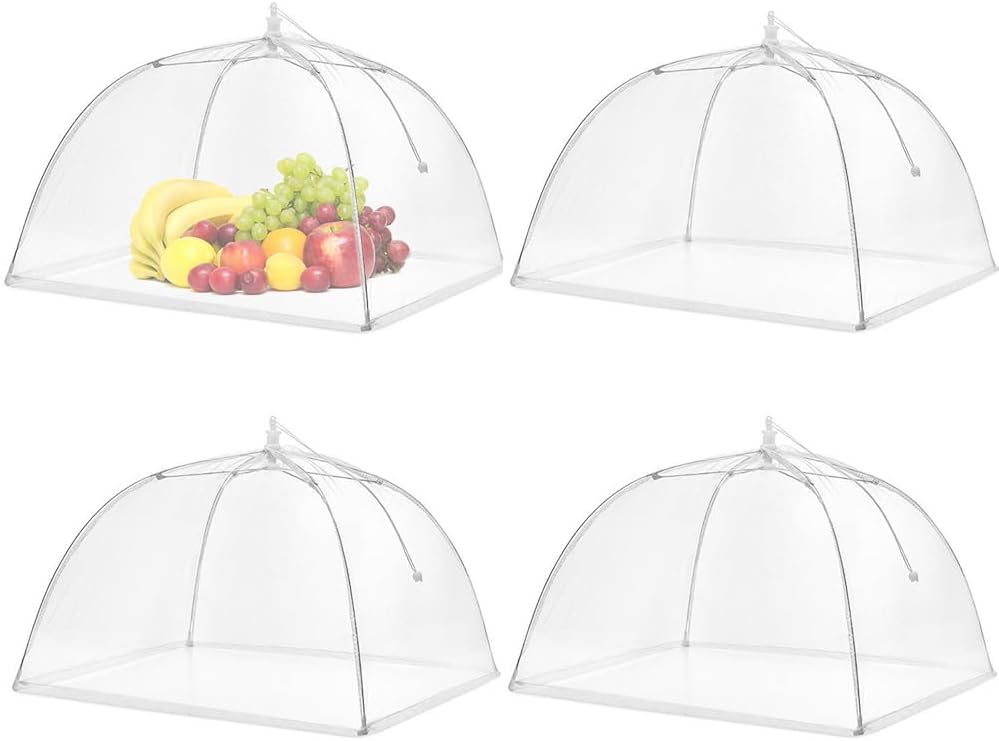 Food Covers, SPANLA 4 Pack Large and Tall Mesh Food Covers for Outside, 17"x17" Pop-Up Food Tent Umbrella for Outdoors, Screen Food Net, Parties Picnics, BBQs, Reusable and Collapsible