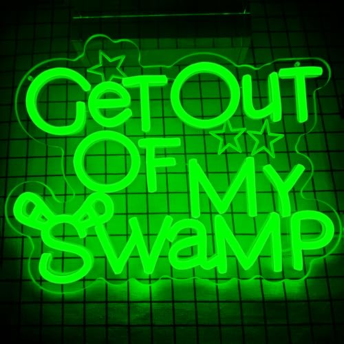 Image of Get Out of My Swamp Neon Sign Funny Neon Sign for Wall Decor Dimmable USB Night Light for Game Room Bedroom Birthday Party Gifts