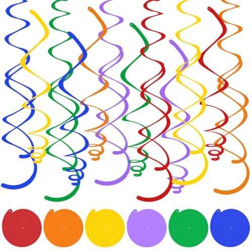 Image of 24 PCS Colorful Hanging Swirl,Sparkle Ceiling Hanging Decorations, Plastic Streamer Party Decorations with Double-Swirls and Single-Swirls for Birthday, Back to School, Bridal, Wedding