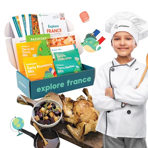 eat2explore Cooking Kits for Kids 14 Pcs – Interactive & Educational Kids Cooking Sets Real for Ages 5 and Up,3 Recipe Cards & Global Ingredients – Fun for Young Chefs (France Edition)