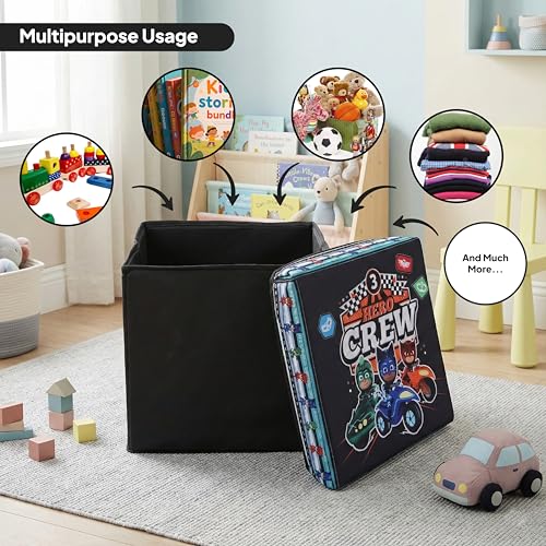 Image of Kudos Kids PJ Masks Print Foldable Storage Box | Non-Woven Fabric Toy Storage Basket | Multipurpose Clothes & Laundry Organizer with Lid (Black)