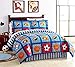 Boys Sports Patch Football Basketball Soccer Balls Baseball Blue Reversible Comforter Set (Full Size 8pc Bed in A Bag)