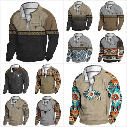 MARSVOVO Vintage Western Aztec Mens Quarter Zip Pullover Fall Cowboy Sweatshirts Fleece Lined Cool Jackets with Pocket3