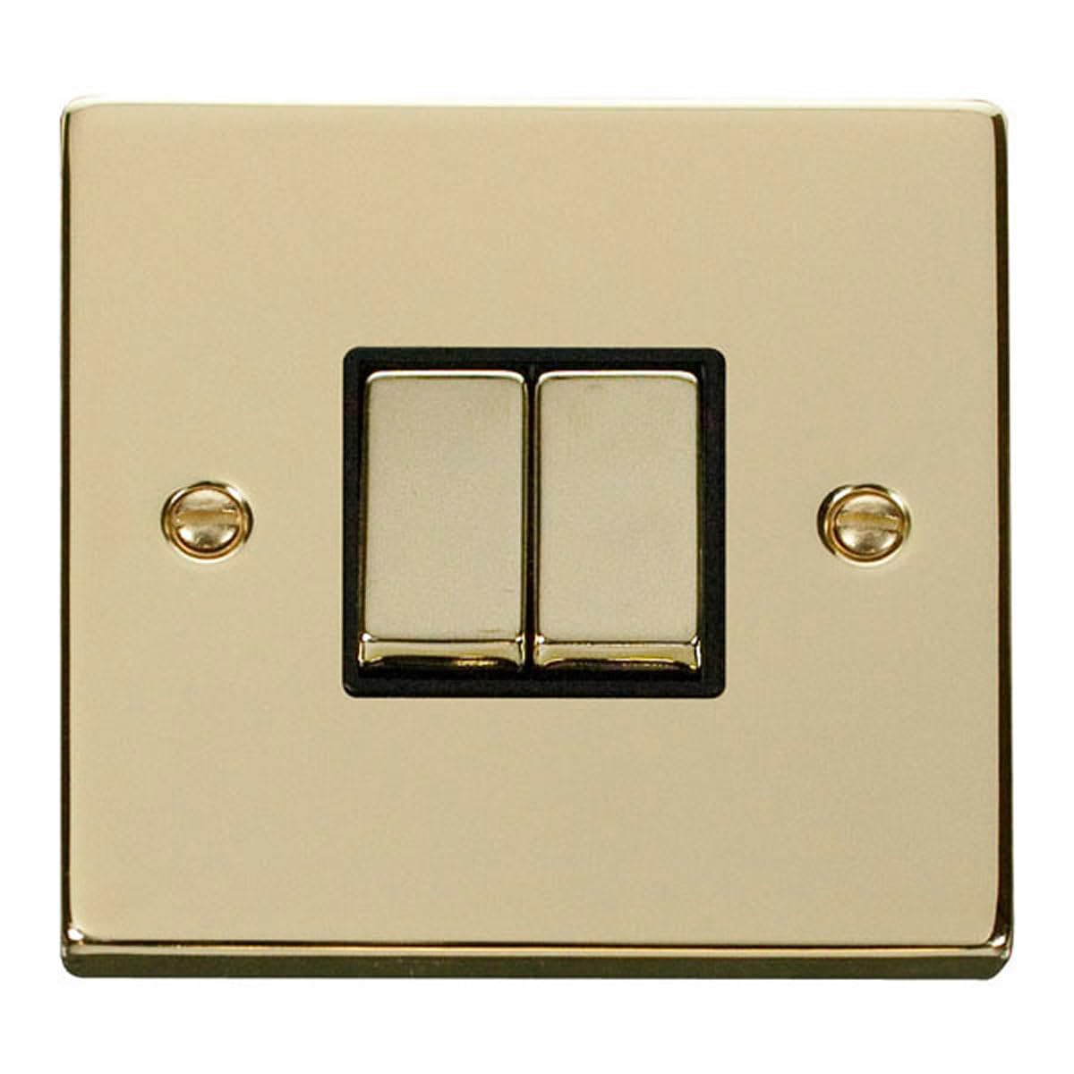 Polished Brass 10A 2 Gang 2 Way Ingot Light Switch - Black Insert