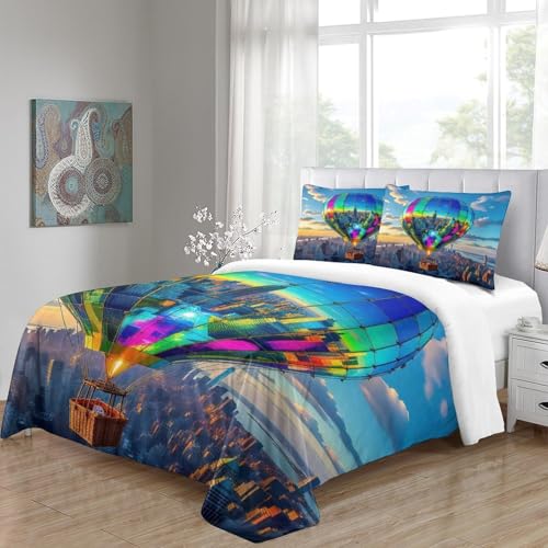 Housse de couette montgolfière 3D 260x220cm en microfibre douce avec taies - 5