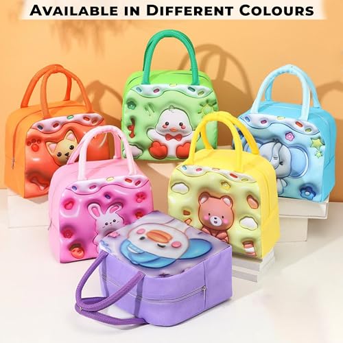Image of Kraptick Compact & Stylish Design Printed Tiffin Bag for Children Insulated Lunch Bag for Kids Perfect Leakproof Keeps Hot and Cold Lunch Bag for School (Yellow Brown Bear)