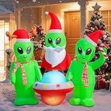 Evoio Christmas Inflatables Alien Outdoor Decorations, 5 FT Christmas Blow Up Alien Family Inflatable with UFO Spaceship Built-in LED Lights, Xmas Inflatables Decor for Indoor Yard Lawn Garden Outside