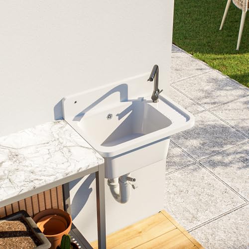 Ausgussbecken Waschbecken Spülbecken Waschpüle Waschtrog draußen Garten Garage Keller Werkstatt Weiß