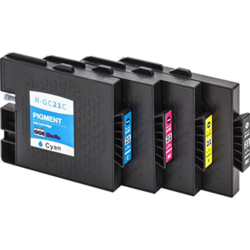 compatible Cartuchos de Gel para Ricoh GC21 tinta | Incluye: 1 x BK (37 ml) y 1 x C/M/Y (27 ml) | Apto para Ricoh Aficio/Lanier Nashuatec Gelsprinter // NRG Gelsprinter multicolor multicolor 4 Cartridges