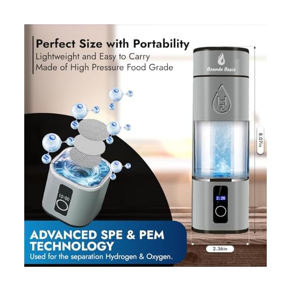 Hydrogen Water Bottle – 8000 PPB | Certified H2 Generator | SPE/PEM Cup with Platinum Electrodes & Dupont PEM • Portable USB Rechargeable 280 mL Hydrogen Generator for Drinking Water - Image 4