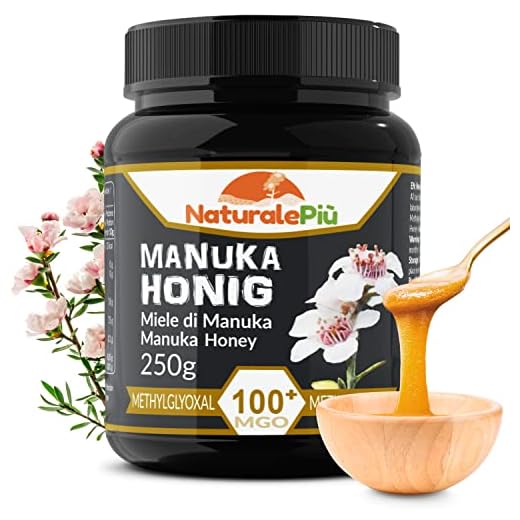 Manuka Honung 100+ MGO 250 g. Raw Manuka Honey. Producerad i Nya Zeeland, aktiv och rå, 100 % ren och naturlig. Metylglyoxal testad av ackrediterade laboratorier. NaturalePiù
