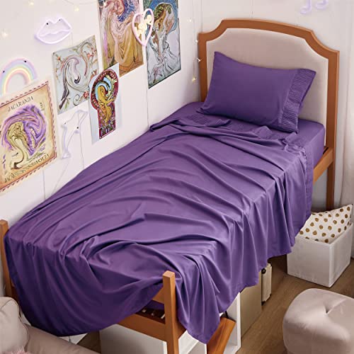 Image of Bedsure Twin XL Sheets Dorm Bedding - 3 Pieces Soft Extra Long Twin Sheets, Breathable & Cooling Bed Sheets Set, Oeko Tex, Easy Care Microfiber for Women, Men, Purple
