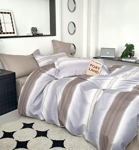 WH TEXTILES : 6 Pieces Premium King Size Cotton Bedsheet - Duvet Cover Set | 1 Fitted sheet 200 * 200 cm (+30cm) + 1 Quilt Cover 220 * 240 cm + 4 Pillow Cases 50 * 75cm (WH8)