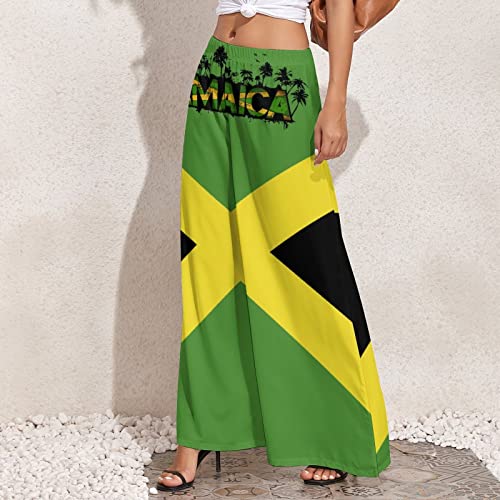 Elegant Casual Jamaica Flag Wide Leg Pants for Women Girl's Summer Sun Beach M3