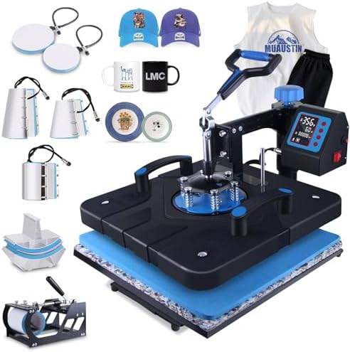 HORGELU Upgraded 8 in 1 Heat Press Machine 15x15 Inch Heat Transfer Machine 360-Degree Swing Away Multifunction Digital Sublimation Combo Heat Press for T Shirt Mug Hat Plate for Commercial Home 110V