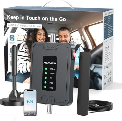 Cell Phone Signal Booster for Car, Truck and SUV | Boosts Signal for All U.S. Carriers on Band 2, 4, 5, 12, 13 and 17 | Supports Multiple Users & Devices | Easy to Setup | FCC Approved