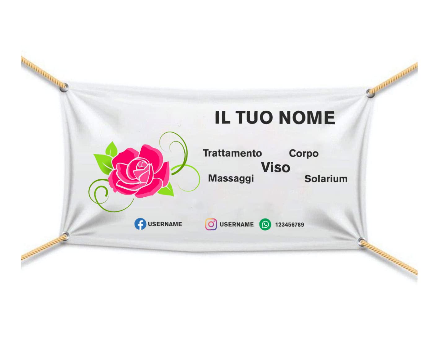 Banner Striscione - ESTETISTA CON NOME E SCRITTE PERSONALIZZABILE - Banner PVC Da Esterno GARANZIA 10 ANNI (500X100 CM)