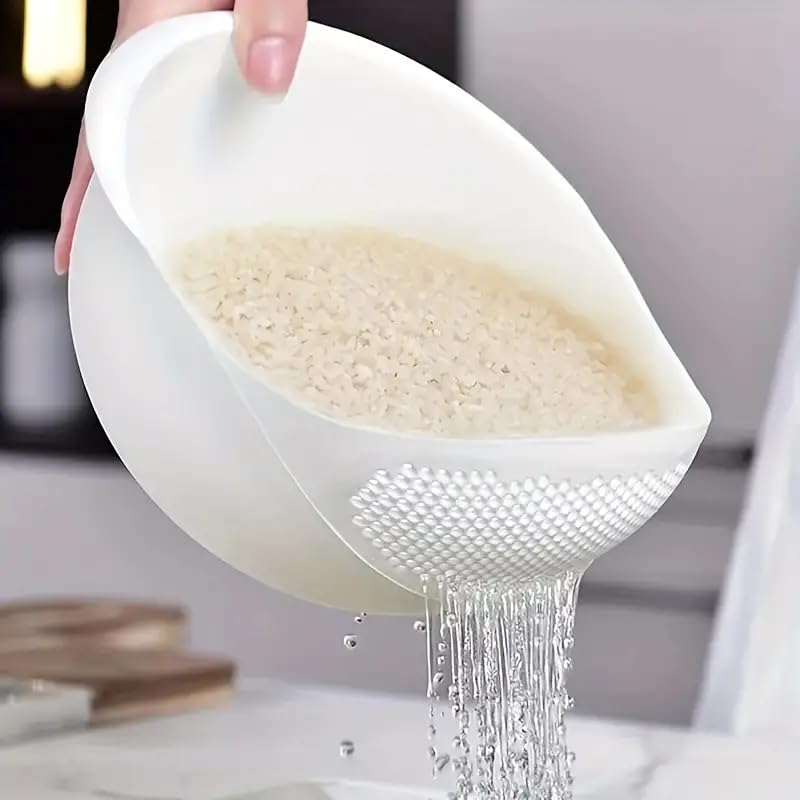 CHEFZOCO Escurridor de plástico, Colador de cocina, colador multiusos, Escurridor para arroz, Tamiz alimentos, Colador para frutas y verduras, Cesta escurridora, Capacidad 1 Litro, Plástico (Blanco)