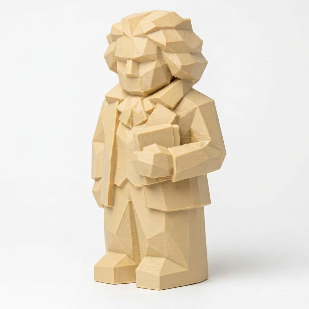 Wood Carved-Like Beethoven Figurine - Unique Desk Decor for Music Lovers - 3D Printed in Canada (Black Walnut)