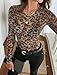 Leopard Print Tops for Women Chocolate Brown Fall Clothes Fashion 2025 Mesh Long Sleeve Tops Sexy Top Lace Sheer Undershirt Slim Fitted Crewneck Shirts See Through Blouses Clubwear XL