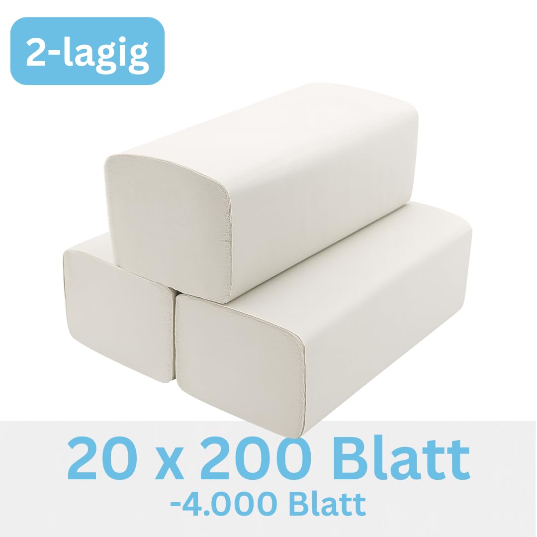 Enpack Pakla 4000 Blatt Weiße Papierhandtücher - 2-lagig, 25 x 23 cm ZZ-Falz - Universal Einweghandtücher für Spender - Allzweck Papiertücher - Einmalpapier, Spendergeeignet