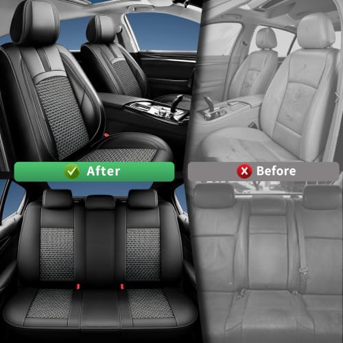 Image of Fit CX-5 Car Seat Covers for Mazda CX-5 2013-2024 2025 2026-Upgraded Premium Waterproof & Breathable Leather, Airbag Compatible, All-Weather Seat Cushion Protector,Full Set,Black