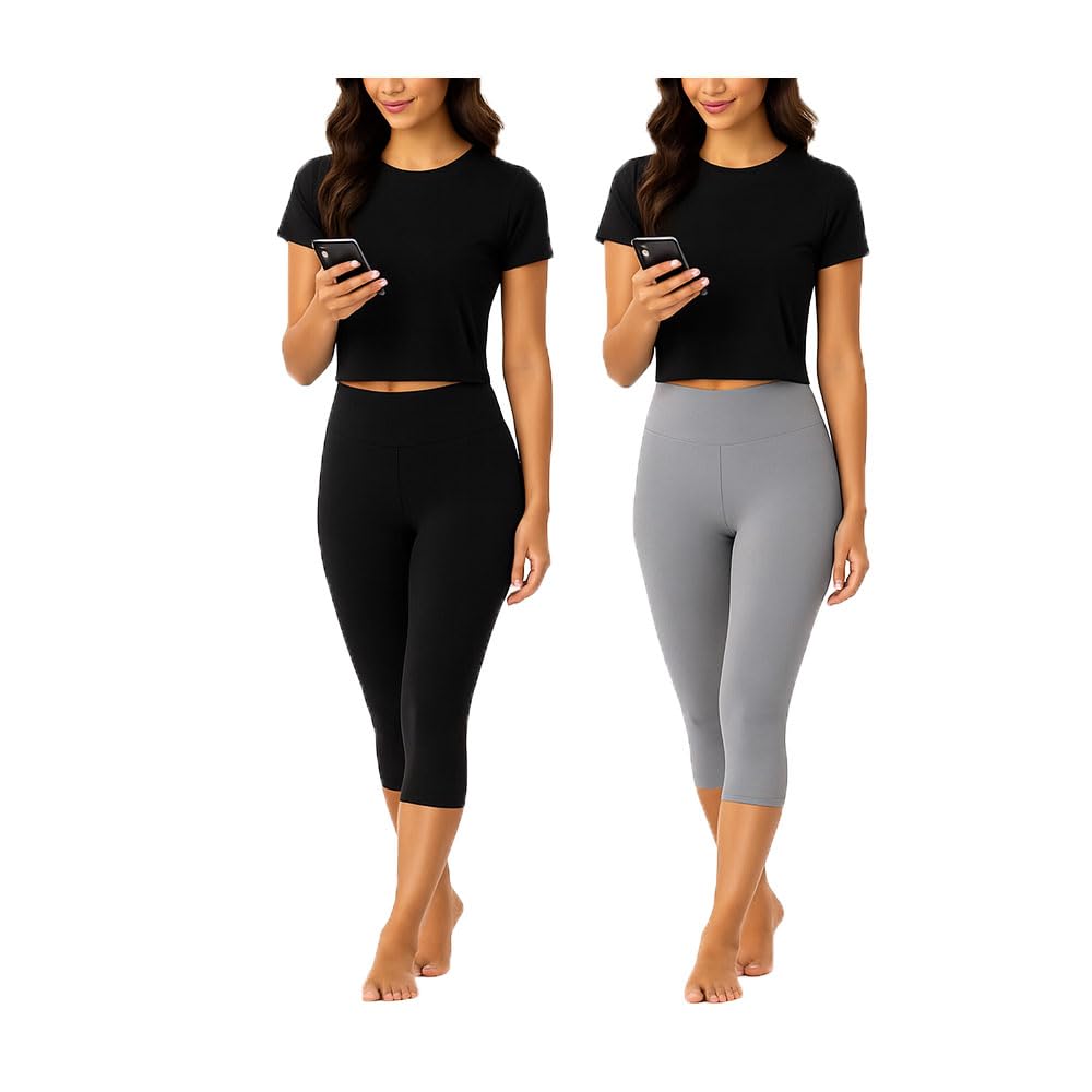 brand flex Women Plain Stretchable Capri | Slim/Regular Fit | Breathable Yoga, Gym & Lounge Wear | Mid - Waist Stretchable 3/4 Length – Pack of 2-picture-20