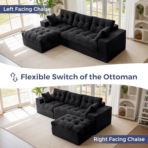 Image of MAXYOYO 104 inch L Shaped Modular Sectional Sofa with Ottoman, Cloud Boneless Couch with Layered Cushion, Upholstered Sofa in a Box, Flexible Module Combination for Living Room, No Assembly, Black