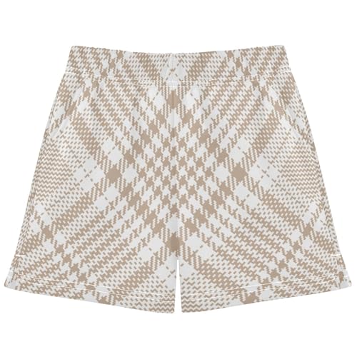 Buffalo Plaid Check Tartan Scotland Beige Shorts for Girls with Pockets for Workout Running