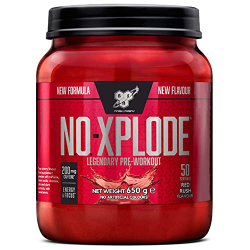 BSN N.O.-Xplode Pre-workout Powder, Food Supplement with Caffeine, Amino Acids, Vitamin C and Zinc, Red Rush, 50 Servings, 650 g, Packaging May Vary