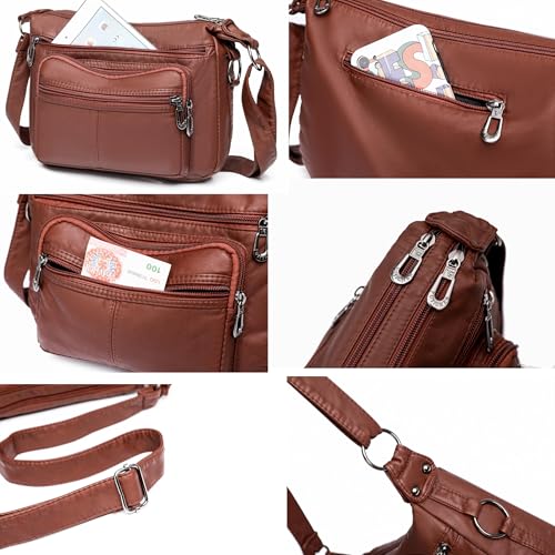 Tote Shoulder Handbags for Women, Soft Leather Crossbody Adjustable Handle Purse with Zip Closure for Shopping Travel3