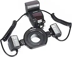 Yongnuo YN24EX Flash Circular Macro TTL para Sony, LCD, Número Guia 79, Temperatura 5600K, Dupla Cabeça de Flash, Alimentação 4 Pilhas AA