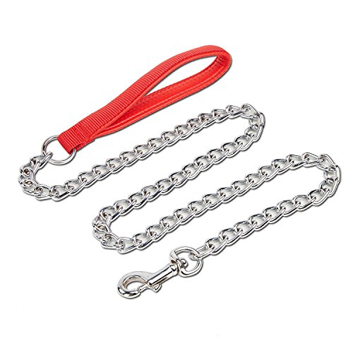 Pet Chain Lead Leash Red Strap Heavy Duty Training Lead with Padded Handle (3 MM/4')