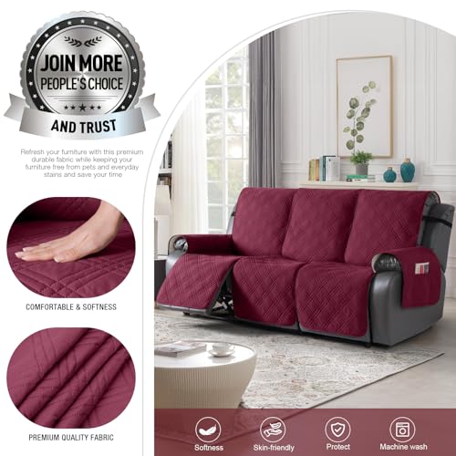 Image of TAOCOCO 100% Waterproof Recliner Sofa Covers 3 Seater, Split Couch Covers for Reclining Couches, Non Slip Reclining Couch Covers with Double Straps for Kids Pets(3 Seater, Wine)
