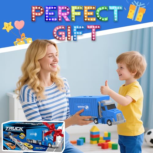 maysida Transport Trucks Toys with 6 Race Cars for Boys, Portable Truck Car Track/Car Garage/Box Truck 3-in-1 Carrier Trucks, Birthday Carrier Vehicles Toy Set for Kids Age 3 4 5 6 Year Old Boys Girls - Image 7