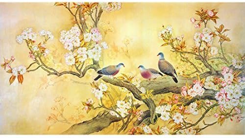 Art Poster Print Chinese Painting Birds Oriental Traditional Drawing | Vintage Peony Flowers Branch Ancient Asian Watercolor Wall Decor, Living Room Bedroom Office Classroom, Gift 70x40cm