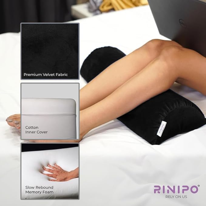 Image of Orthopaedic Leg Support Memory Foam Half Moon Bolster Black - (2 Year Warranty) Knee Pain Relief for Side Sleepers, Back Alignment Roll for Office Sitting, Washable Velvet Cover Pillow