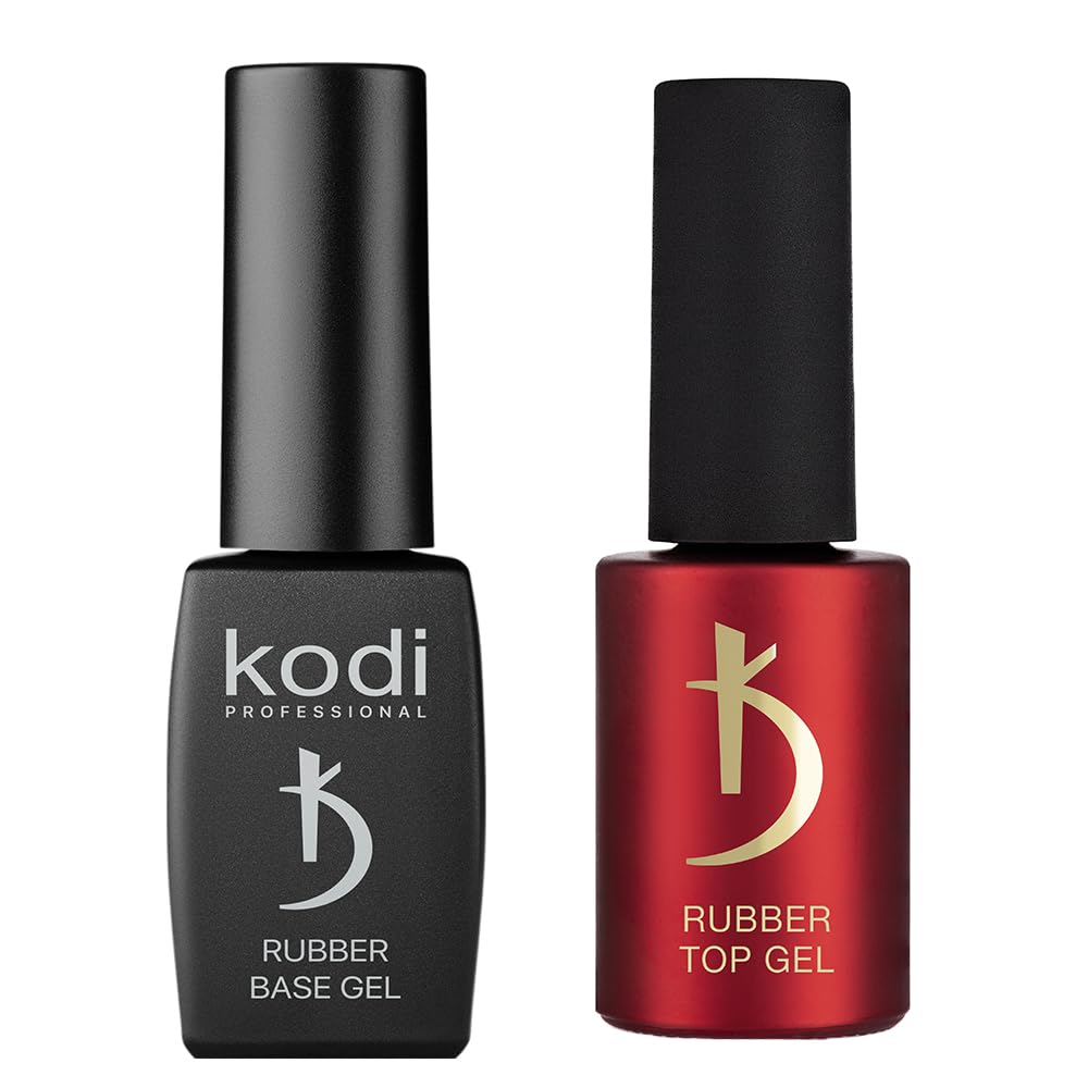 Kodi Professional BEST SET 2in1 Rubber BASE 8ml. (0.27oz) + Rubber TOP 8ml. (0.27oz) Gel LED/UV Nail Polish Coat Soak Off Original