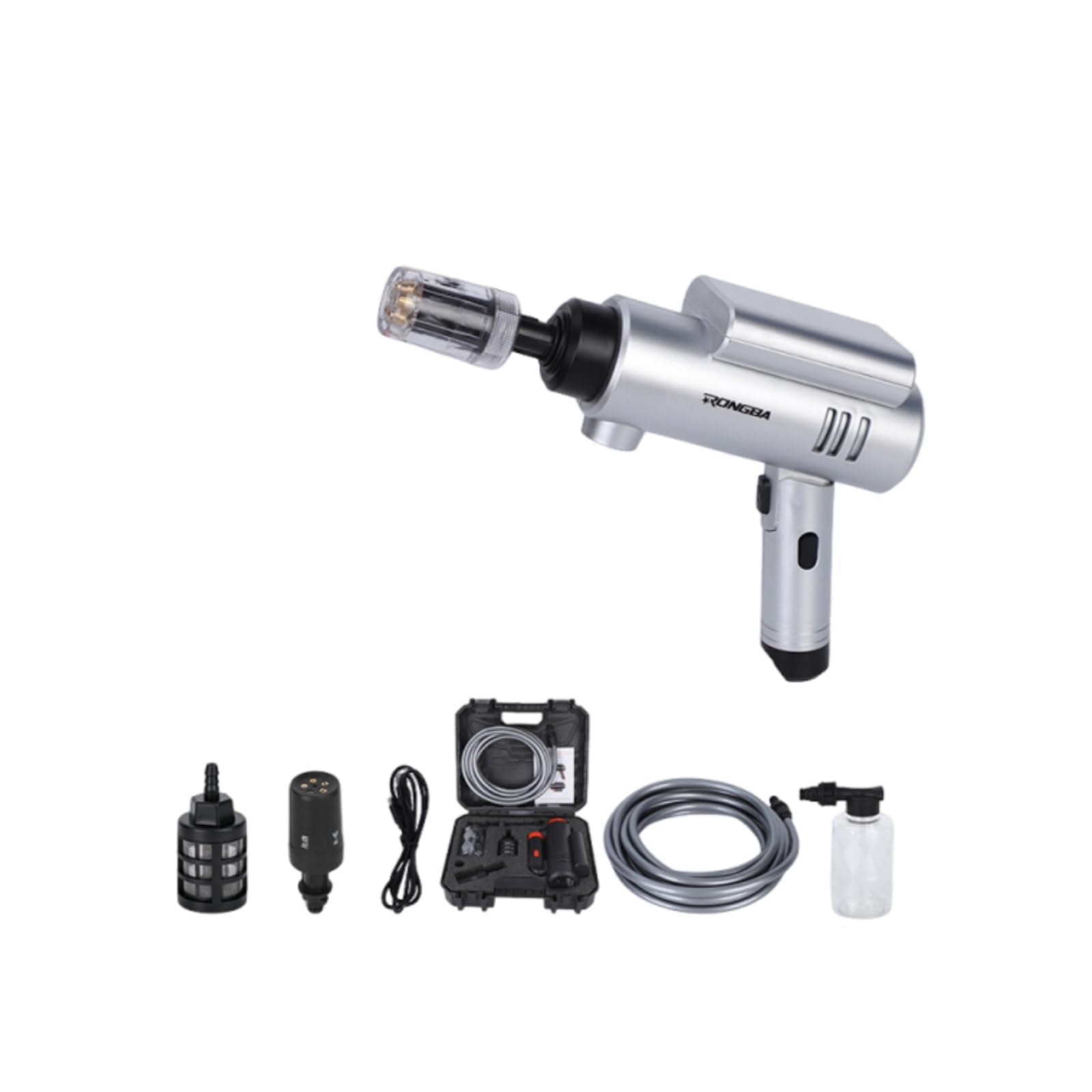 LOVIVER Hidrolavadora con Bomba Agua Hidrolavadora con Pistola Pulverizadora Autocentrante Limpiador para Viajes, 12 V, Gris