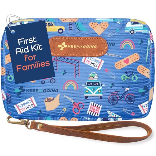 Image of KeepGoing Travel First Aid Kit for Kids – 130 Pc. for Car, Home, Purse, Diaper Bag & Backpack with Latex-Free Bandages - Mini First Aid Kit Travel Size TSA-Approved