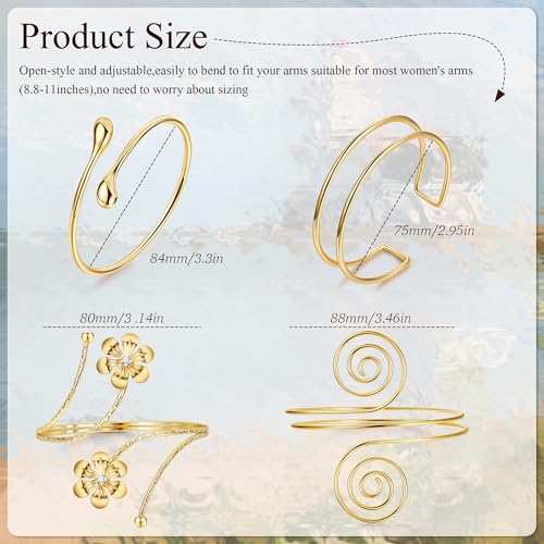 4Pcs Upper Arm Cuff for Women Open Adjustable Arm Bracelets Minimalist Coil Arm Armband Set3