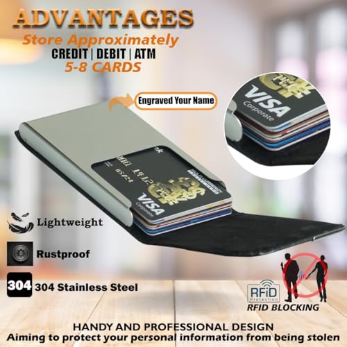 Image of Mini2buy Customized Name Engraved Card Holder for Credit, Debit, ATM, and Business Visiting Cards from Premium Stainless Steel Size Ideal for Personal use or Corporate Gifting (Black)