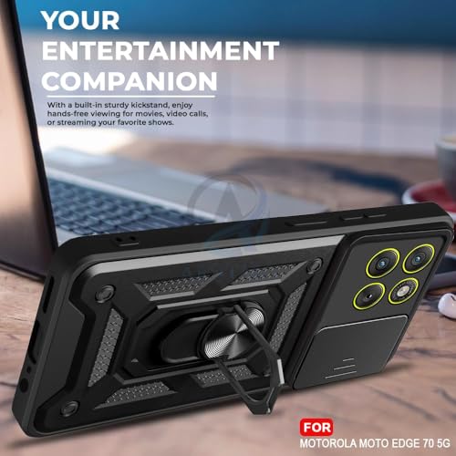 Image of Luxe Back Cover Compatible for Motorola Edge 70 5G | D10 Tough Armor Case | Sliding Camera Shield | 360 Protection | Kickstand Ring Holder | Military-Grade Bumper Case - Black