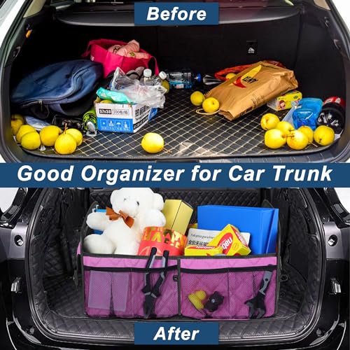 Image of Deosk Car Trunk Organizer for SUV, Car Organizers and Storage with Reinforced Handles, Car Accessories for Women /Men 50L Waterproof Polyester Trunk Organizer(Medium,Pink)