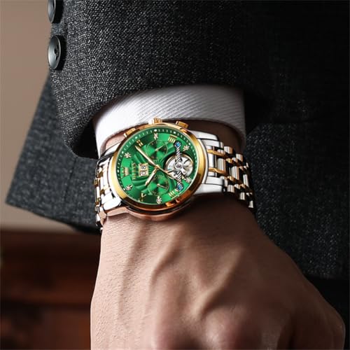 Image of OLEVS Men Automatic Watch Mechanical Self Winding Watches for Men Skeleton Business Dress Luminous Waterproof Diamond Week Month