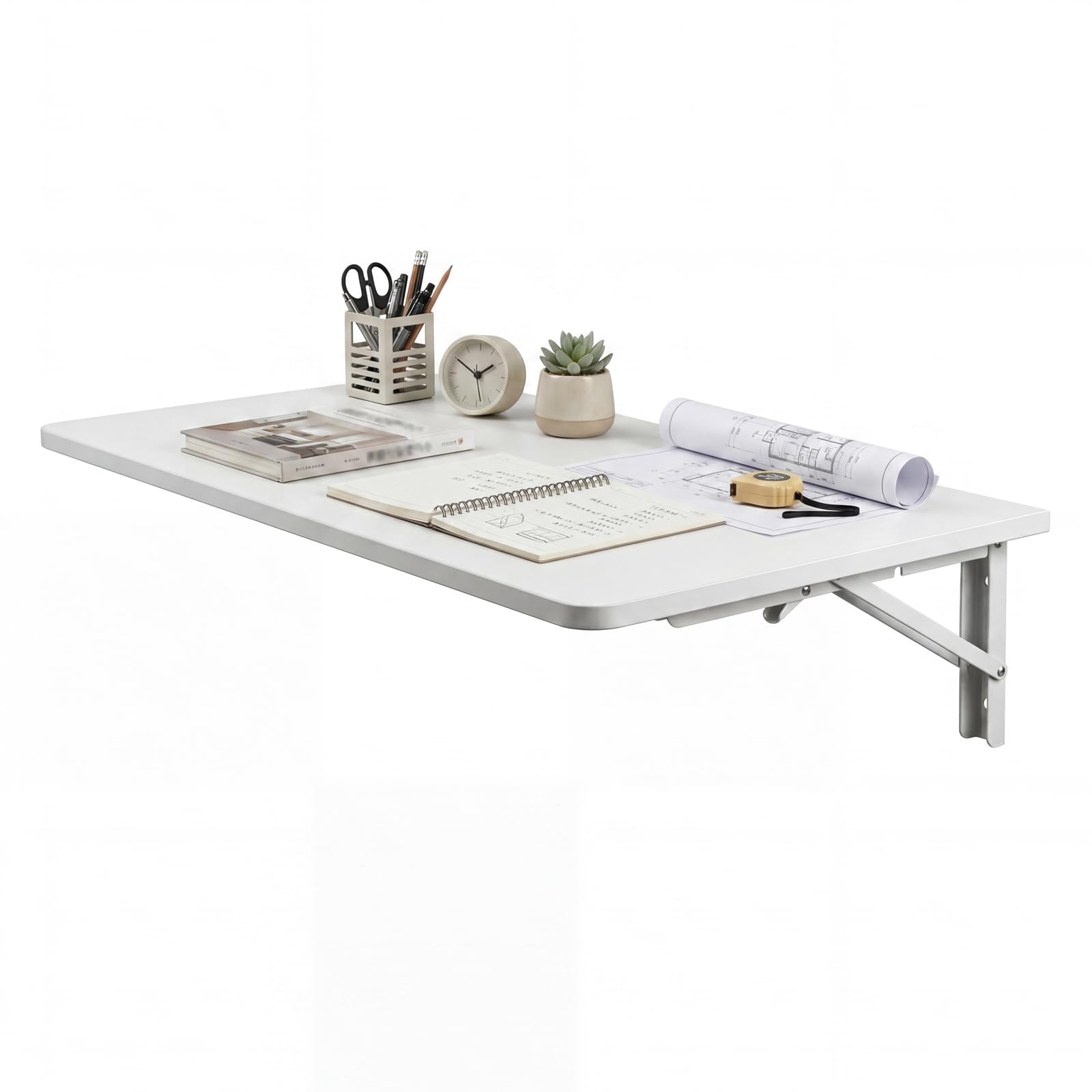 Levede Wall Mounted Folding Desk, Fold Down Drop Leaf Table, Floating Wall Shelf Desk, Space Saving Hanging Table for Home Office, Bedroom & Small Spaces, White, 80 x 40 cm
