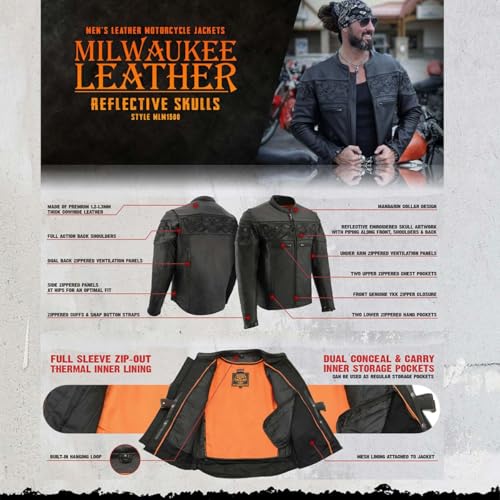 Image of Milwaukee Leather Men's Black Cowhide Quilted Pattern Scooter Style Racing Jacket MLM1545